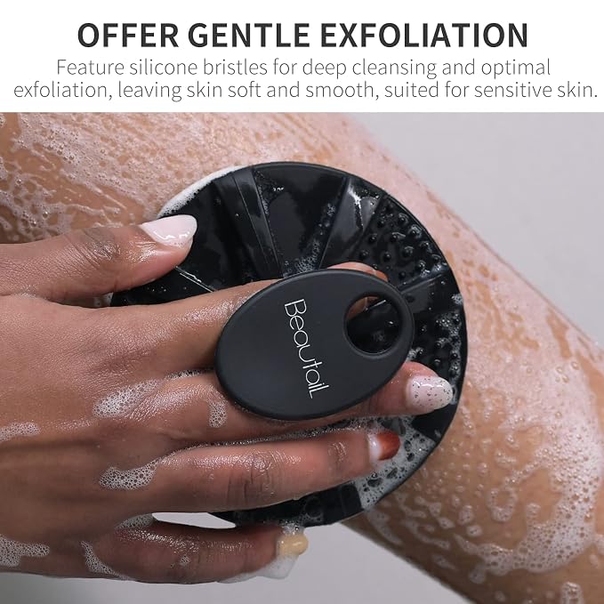 Silicone Body Scrubber, BEAUTAIL Shower Bath Scrubber, More Hygienic Than Traditional Loofah, Lather Nicely, Long Lasting, Gentle Exfoliating Brush for Women Men Baby Sensitive Skin, 1 Pack, Black