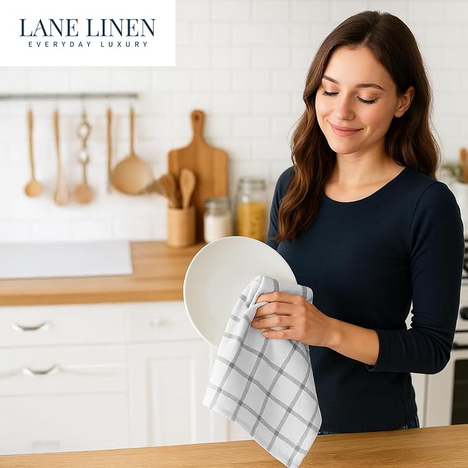 LANE LINEN Kitchen Towels & Dishcloths Set of 12-100% Cotton, Quick-Drying 18” x 28” Absorbent Dish & Tea Towels, Soft Hand Towels for Kitchen - Grey