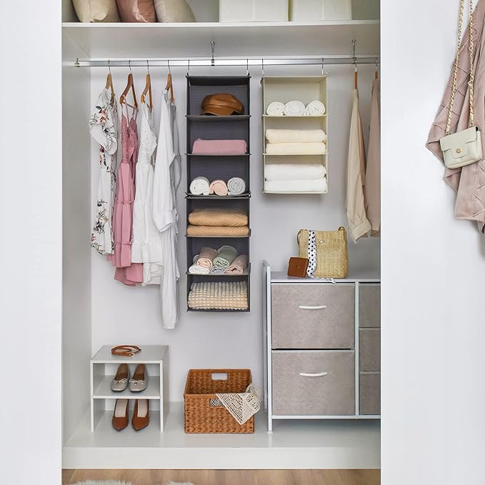 GRANNY SAYS 6-Shelf Hanging Organizer for Closet, Separable to 2 Pack 3-Shelf Hanging Shelves, Hanging Organizer for Bedroom, Ash Gray