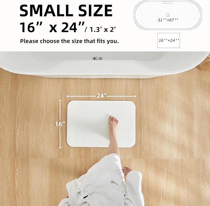 TYUU White Bath Mat, Bathroom Rugs Non Slip Washable Thin Absorbent Quick Dry Bath Mat Fits Under Door Bathroom Floor Mat Perfect for Bath, Shower, or Sink 16"x24" White