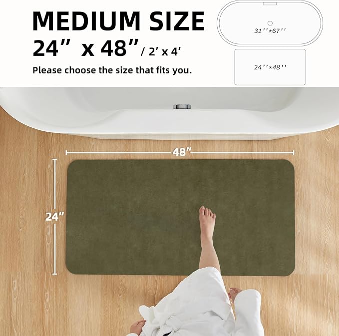 TYUU Bathroom Mat Quick Dry, Bathroom Rugs Non Slip Washable Thin Absorbent Bath Mat Fits Under Door Bathroom Floor Mat Perfect for Bath, Shower, or Sink 24"x48" Sage Green