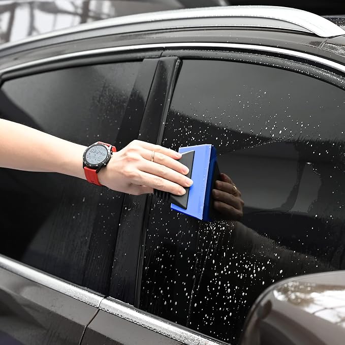 EHDIS Window Tint Tool All-Purpose 6'' Silicone Cleaning Squeegee 5-inch Handy Small Rubber Window Squeegee Auto Water Blade for Car Windshield, Window, Mirror, Glass Door,Shower (Black and Blue)