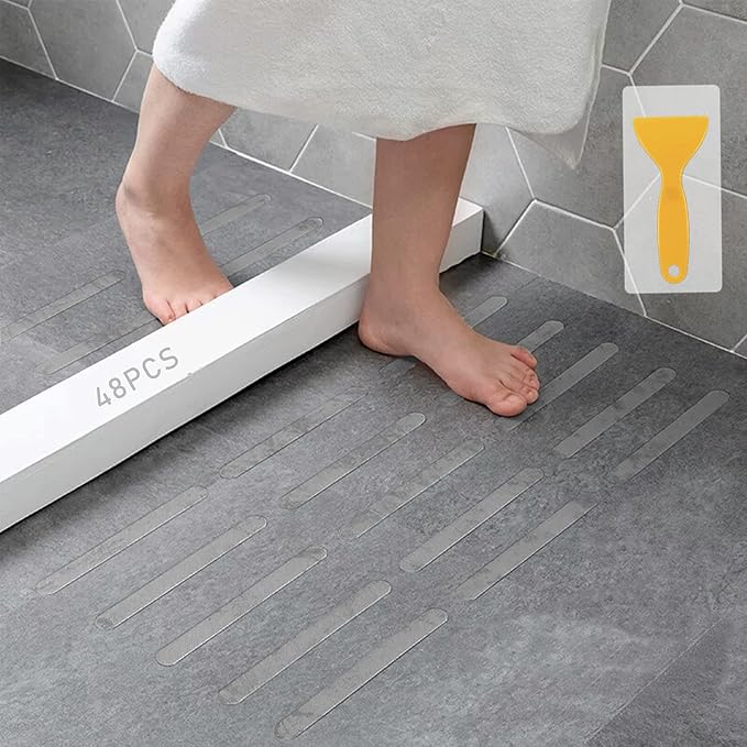 Kyerivs Anti-Slip Strips,48pcs Safety Shower Treads Stickers, Bathtub Non Slip Stickers, Anti Skid Tape for Shower,Tub,Steps, Floor-Strength Adhesive Grip Appliques for Baby,Senior,Adult