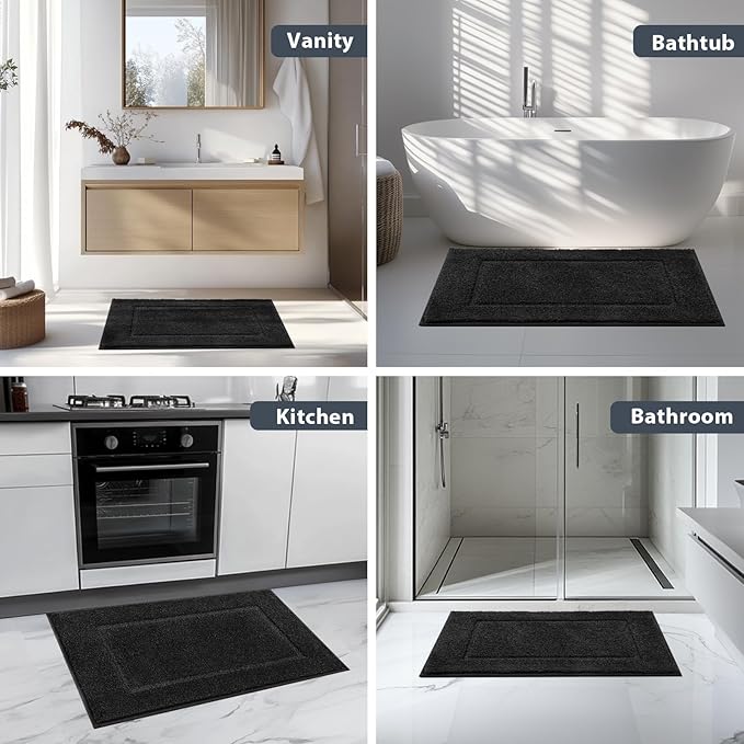 anllugs Bathroom Rugs 24" x 60", Non-Slip Extra Soft Absorbent Bath Rugs, Machine Washable Quick Dry Bath Mats for Bathroom Floor, Shower, Bathtub and Sink, Black
