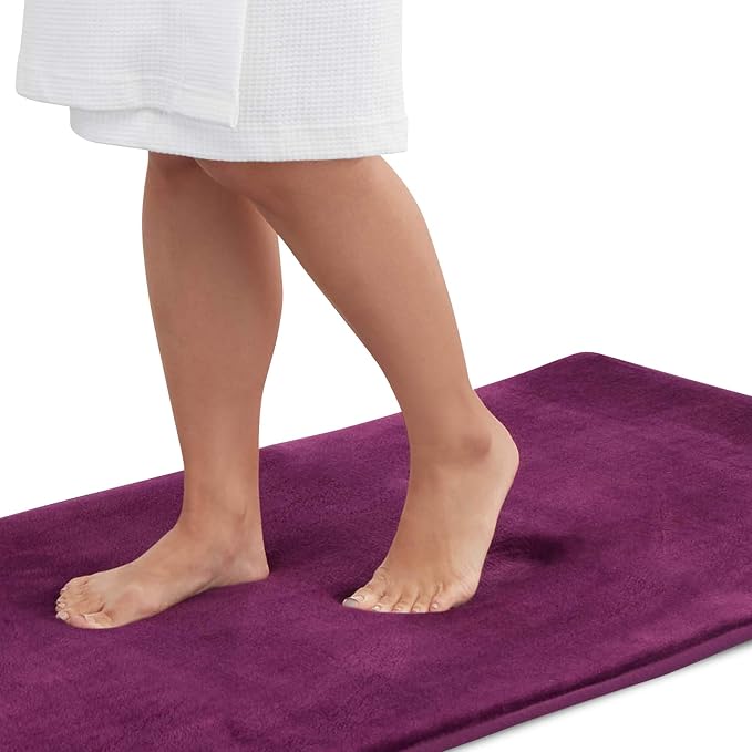 Memory Foam Bath Mat Non Slip Absorbent Super Cozy Velvet Bathroom Rug Carpet (72 inches X 24 inches, Eggplant)
