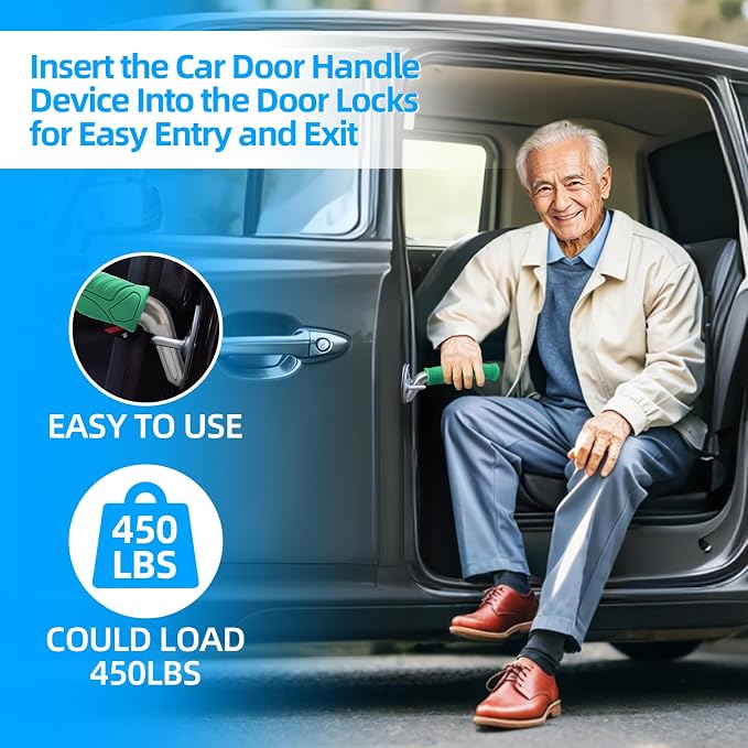 2 Pack Car Door Handle for Elderly: Car Handle Assist Portable Vehicle Support Handles for Easy Sit To Stand Assistance -Car Door Latch Handle for Seniors & Handicapped Support Up To 450 Pounds(Green)