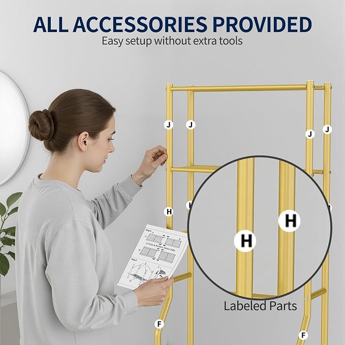 GloTika 3-Tier Over Toilet Storage Rack, Metal Over Toilet Bathroom Organizer Shelf, Freestanding Space Saver Storage Shelves for Bathroom/Laundry/Living Room (Gold)