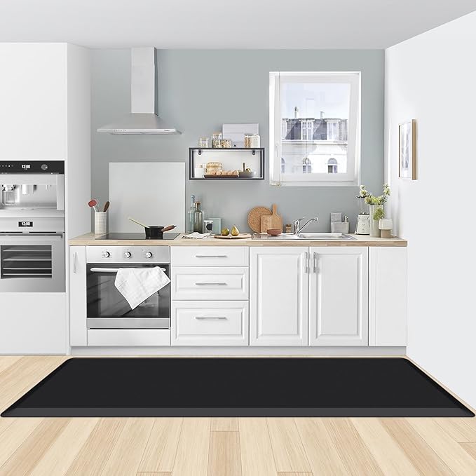KitchenClouds Kitchen Mat Cushioned Anti Fatigue Rug 22"x72" Water Resistant, Non Slip, Standing and Comfort Desk/Floor Mats for House Sink Office (Black,0.8inch)