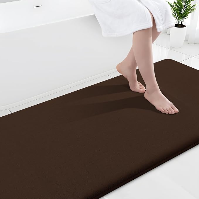 Smiry Memory Foam Bath Mat 59x24, Extra Soft and Absorbent Bathroom Mats, Non Slip Washable Carpet for Floor, Shower and Tub, Brown