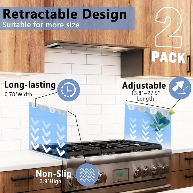Stove Gap Covers Stainless Steel, 2 Pcs Stove Gap Filler for Counter Side Gap, Retractable Length 13.8" to 27.5"