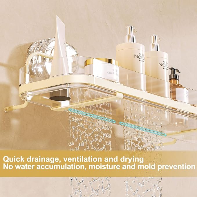 Suction Cup Shower Caddy, Wall Mounted No Drilling Bathroom Shower Organizers Storage Rack, Removable Shelves for Inside the Shower, Clear