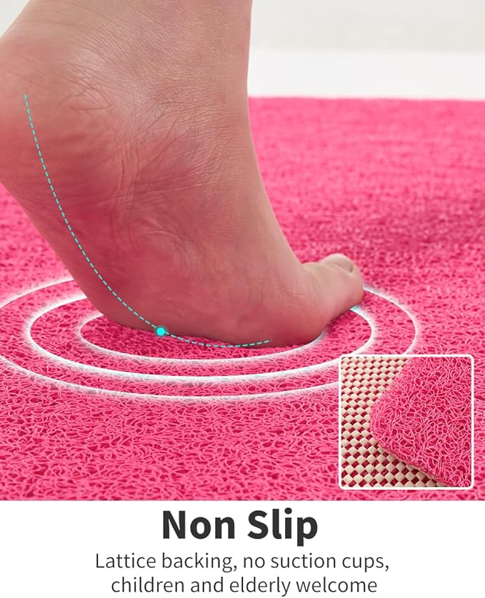 Non Slip Shower Mat, Comfortable Bath mat for Textured Surface,Quick Drying Easy Cleaning Shower Floor Mat for Wet Area,Without Suction Cups Pink 24 x 24