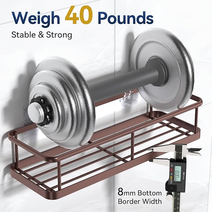YASONIC Shower Caddy Adhesive, Rustproof Shower Organizer, Large Capacity Shower Shelves for Inside Shower, No Drilling Bathroom Organizers and Storage for Home Decor （2 Pack Bronze）