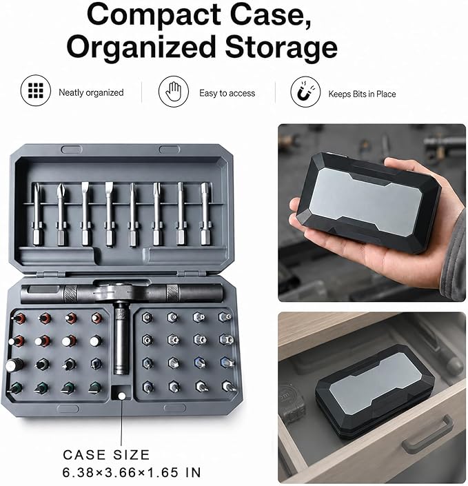 42 in 1 Magnetic Ratcheting Screwdriver Set with T-Handle, Multi-Bit Repair Tool Kit with Compact Case for Electronics, Appliances, Computer, Doorbell, Laptop, Furniture & Home Repair
