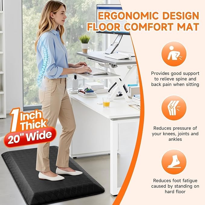StepRite 1” Thick Kitchen Mats for Floor, Anti Fatigue Kitchen Rugs, Non-Slip,Heavy Duty Water Resistant Kitchen Rug, Standing Desk Mat for Friends, Family, Home, Kitchen, Office (32" x 20", Black)