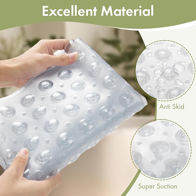 AmazerBath Shower Mat Non Slip 40 x 16 Inches, Shower Stall Mats with Suction Cups and Drain Holes, Non Slip Bath Mat for Tub for Elderly & Kids, Clear