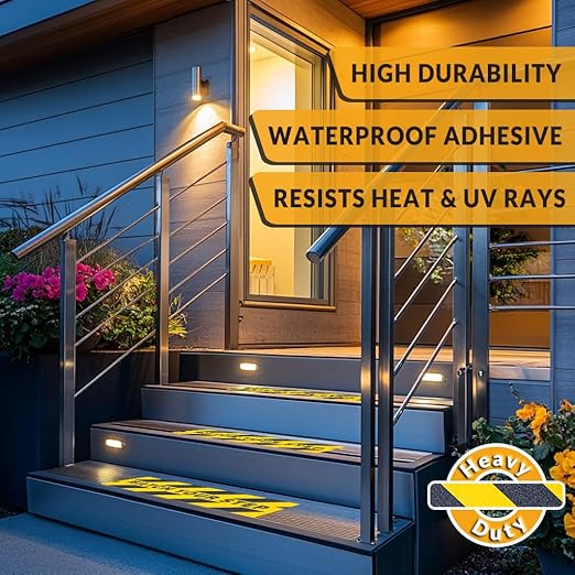 LifeGrip Anti Slip Traction Treads (5-Pack), 6" X 20", Yellow and Black, Best Grip Tape Grit Non Slip, Outdoor Non Skid Tape, High Traction Friction Abrasive Adhesive for Stairs Step, Watch Your Step