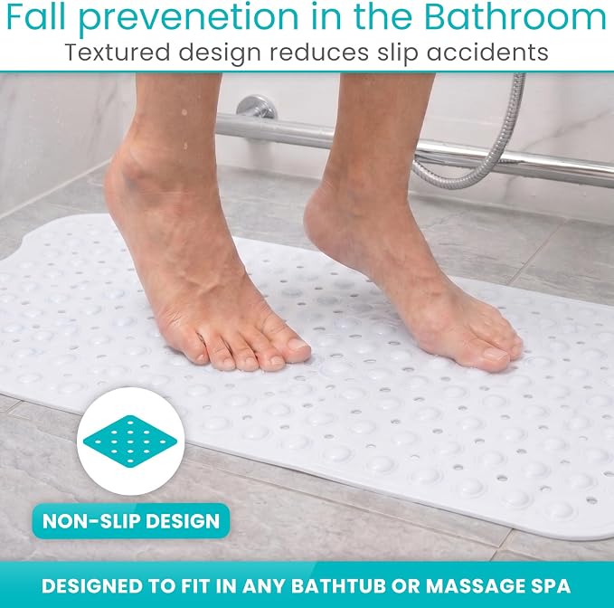 Vive Bathtub Mat for Bath & Shower Floors - Anti Non Slip Suction Rubber Skid Pad for Tub, Bathroom, Elderly, Kids - Eco-Friendly, Resistant Strong, Textured Rectangle Grip - Machine Washable (Clear)