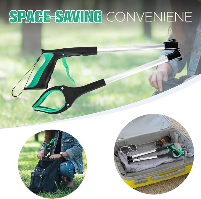 6-Pack 32inch Upgrade Foldable Grabber Reacher Tool, Reacher Grabber Pickup Tool with 4 inch Wide jaw and 360° Rotating Head,Grabbers for Seniors Outdoor & Indoor (Green)