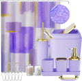 XLHOMO Purple Bathroom Accessories Set, Bathroom Sets with Shower Curtain, Purple Bathroom Accessories with Trash Can, Soap Dispenser, Soap Dish, Toilet Brush Holder, Qtip Holders for Bathroom