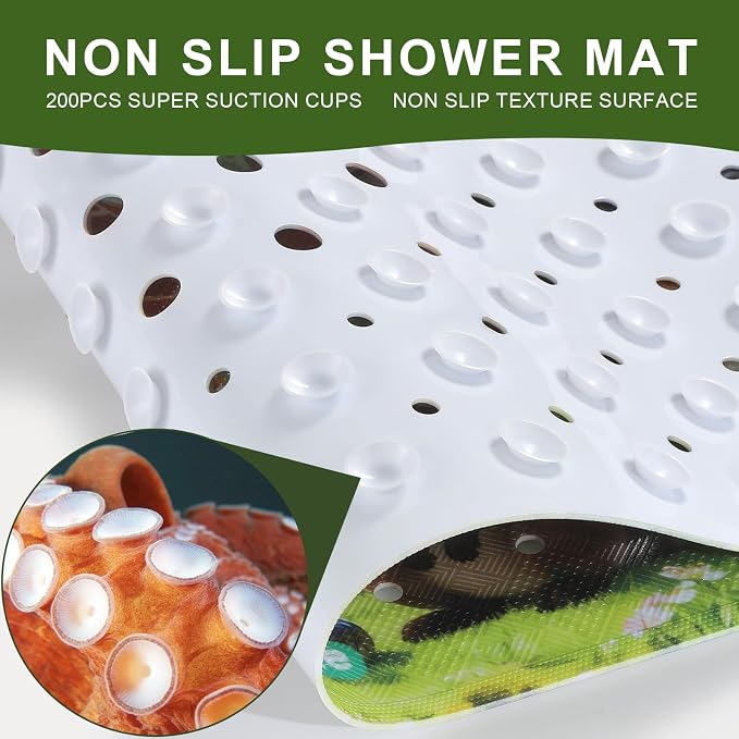 Bath Tub Mat Non Slip Bath Mat Shower Mat for Baby Adults, BPA Free Extra Long Bathtub Mat, 40x16 Inches Eco-Friendly Kids Bath Mats with Suction Cups and Drain Holes, Machine Washable,Animals