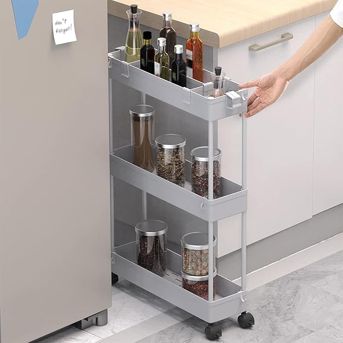 SPACELEAD 2-piece Set Slim Storage Cart 3 Tier,Bathroom Organizer Rolling Utility,Mobile Shelving Unit Slide Out for Office, Kitchen, Laundry Room & Narrow Places