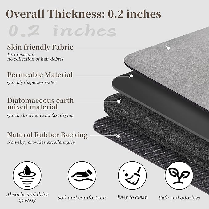 Bathroom Mat Rugs 47x17, Long Diatomaceous Earth Bath Mat Large Quick Dry Bath Mat Non Slip Rubber Backed Super Absorbent Shower Mats, Thin Bathroom Runner Rugs Floor Mat Fit Under Door, Grey