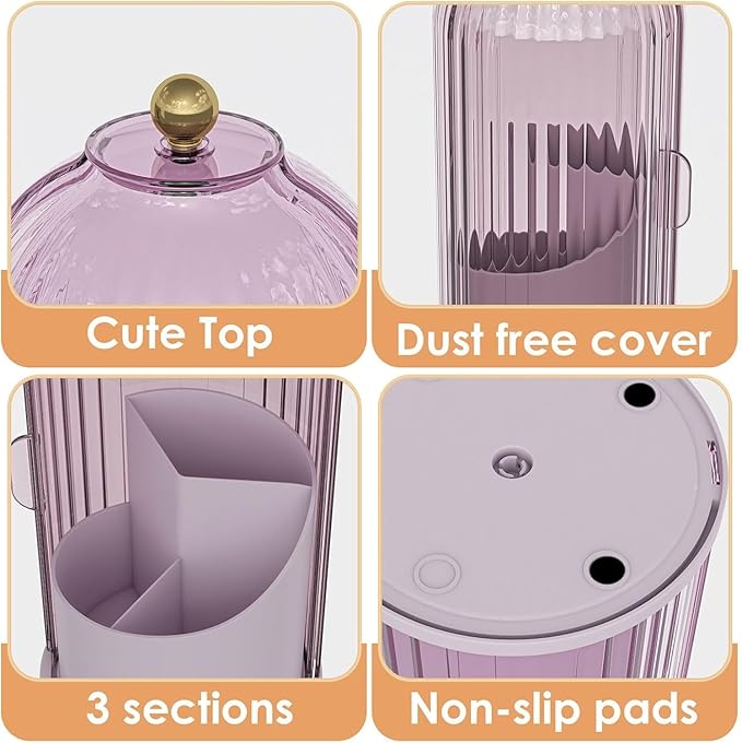 Toothbrush and Toothpaste Holders with Cover, All Pink | Waterproof and Dustproof, 360° Rotating Base, Smooth Sliding Door, 3 Slots, for Bathroom Countertop