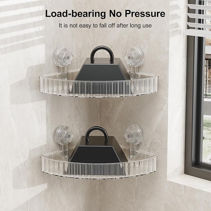 Shower Caddy Suction Cup Corner Bathroom Shower Organizer for Bathroom Storage & Home Decor Kitchen No Drilling Large Capacity Removable and Reusable Shower Shelves for Inside Shower (corner,Clear)