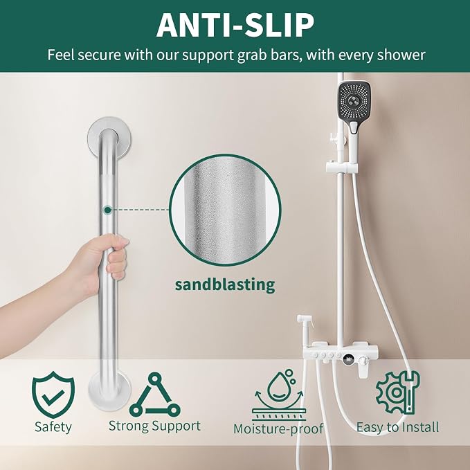 Safety Grab Bars for Bathtubs and Showers, Non Slip 304 Stainless Steel Bathroom Balance Bar, ADA Compliant Shower Handles for Elderly, Handicap, Senior & Children (Brushed Nickel, 12 Inches)