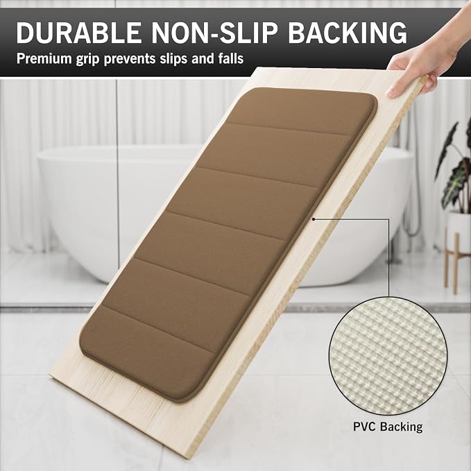 RUN HELIX Bathroom Rugs Set 2 Piece Memory Foam Bath Non-Slip Bath Mat,Washable Room Mats,Absorbent Shaggy Rugs Super Soft Kitchen Mats, Batroom Carpets for Bathroom,Tub,Shower Home Decor（Brown）