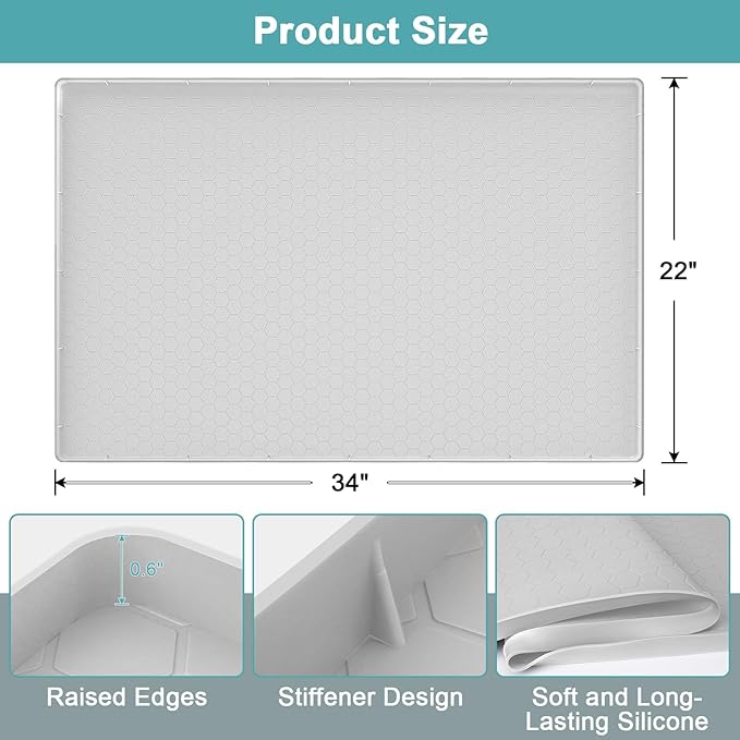 Under The Sink Mat Waterproof, Under Kitchen Sink Mat and Protector for 34" x 22" Cabinets, Under Sink Tray Organizer, Shelf Liner Cabinet Liner for Bathroom, Kitchen and Dining Room, Light Gray