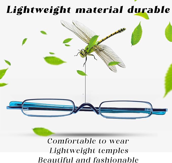 Viseng Slim Mini Metal Reading Glasses Compact Lightweight Portable Readers with Glasses Case for Reading Case Black+Blue+3.0