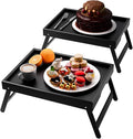 Fibogollo 2 Pack Bamboo Bed Tray Table with Folding Legs,Breakfast Trays,Serving Tray for Food and Snack,Laptop Trays for Working(Black)