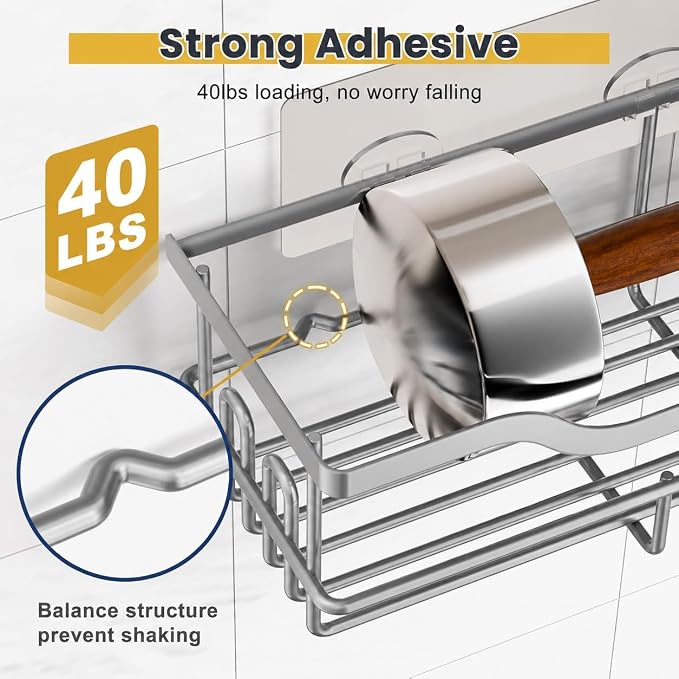 OMAIRA 3-Pack Shower Caddy with Soap Holder, Adhesive Rustproof No-drill Strudy Loading Inside Shower Organizer Shelves Rack Storage Bathroom Organization for Smooth Wall Glass Tile, Grey (Large)