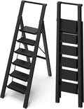 6 Step Ladder, Lightweight Folding Step Stool with Convenient Handgrip,Aluminum 330lbs Capacity Step Ladder for Office,Household,Kitchen(Black)