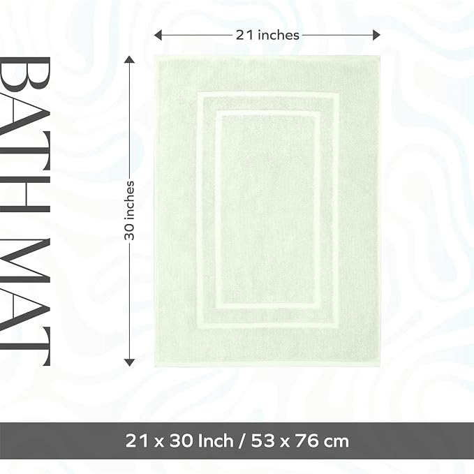 Feather & Stitch 2 Piece Towel Like Bath Mats (30x21 Inch) 100% Cotton Terry Bath Mats, Bathroom Shower Floor Mats [NOT A Bathroom Rug], Soft Absorbent Washable Mats - Frost