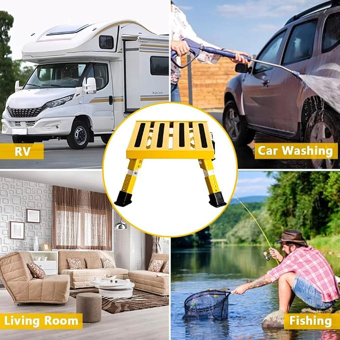 Homeon Wheels RV Steps Portable Foldable RV Steps Anti-Slip Surface with Handles Aluminum Folding Safety Platform Adjustable Height Supports Up to 1000 lbs for Camping Travel Trailer Truck