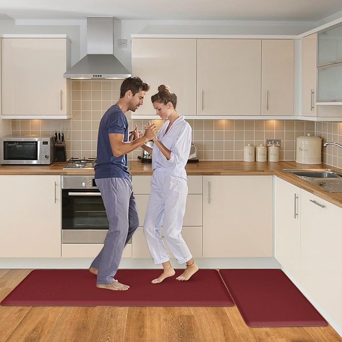 HappyTrends Kitchen Mat [2PCS] Cushioned Comfort Anti-Fatigue Floor Mat, Waterproof Non-Slip Kitchen Rugs, Thick Perfect Ergonomic Foam Standing mat for Kitchen, Home, Office, Laundry,Red