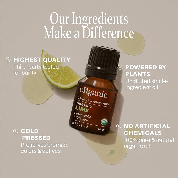 Cliganic Organic Lime Essential Oil for Hair, Skin, Aromatherapy - 100% Pure Natural Undiluted | Non-GMO Verified
