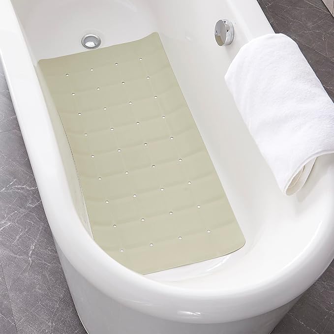 Webos Foldable Silicone Bathtub Mat: Jumbo Size Heavy Duty Safety Bath Mat for Tub Without Suction Cups Non Slip Bath & Shower Mat for Textured, Reglazed, Refinished Tub (Beige, 35.8 x 17.7)
