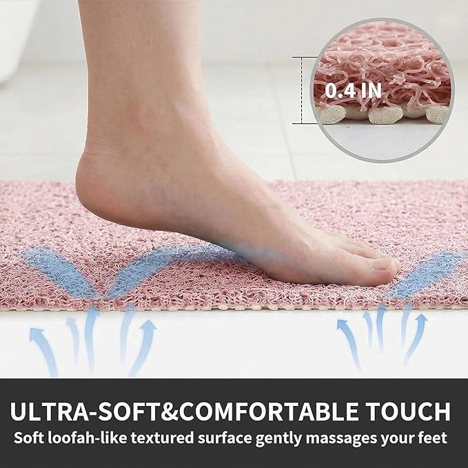 Square Shower Mat Non Slip, 24 x 24 Inch PVC Loofah Bath Mat for Wet Area, Soft Comfortable Bath Mats for Bathroom, Foot Scrubber Anti Slip Shower Mats, Quick Drying
