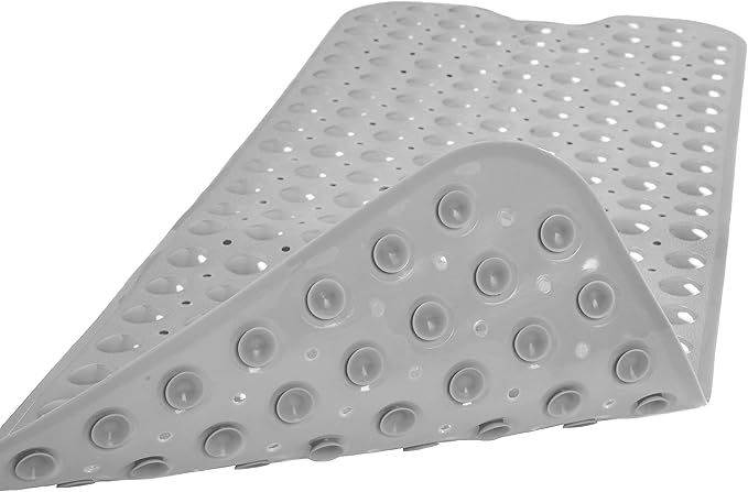 Bathtub and Shower Mats, Extra Long Non-Slip Bath Tub Mat 39 x 16 Inch, Machine Washable Bathmat with Suction Cups & Drain Holes for Bathroom Floor, Gray