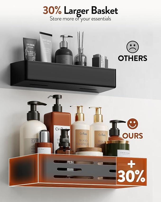 Orimade Aluminum Over the Door Shower Caddy, Rustproof Hanging Shower Organizer, Heavy Duty 44LB, Adjustable Height, Safe Rounded Edges, Bottom Plate to Hold Small Items, for Bathroom Storage, 2-Tier