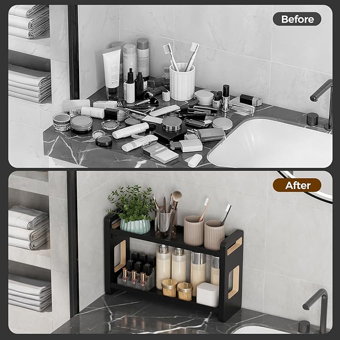 Bathroom Counter Organizer,Bathroom Counter Shelf,Bathroom Organizers,Under Sink Organizer,Cologne Organizer For Men,Cologne Cabinet,Fathers Day Gift for Dad(Black 2 Tier)