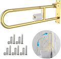 Toilet Grab Bar 32 Inch Gold, Munzong Anti-Slip Handicap Grab Bars with Paper Holder, Flip-Up Bathroom Safety Rails, Stainless Steel Knurled Support handrails for Seniors Elderly Disabled Pregnant