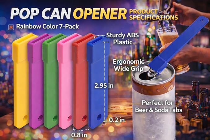 Pop Can Opener – 7 Pack Beer Can Opener, Soda Can Tab Opener, Rainbow Color Party Essential Tool Great Tool For Bartenders And Personal Use