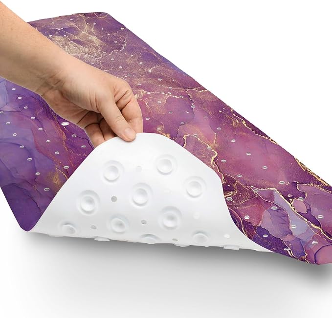 Purple Bathtub Mat Non Slip, 40x16 inch Bath and Shower Safety Mats, Shiny Abstract Marble Tub Mat for Bathroom, Tub Shower Mat with Drain Holes and Suction Cups