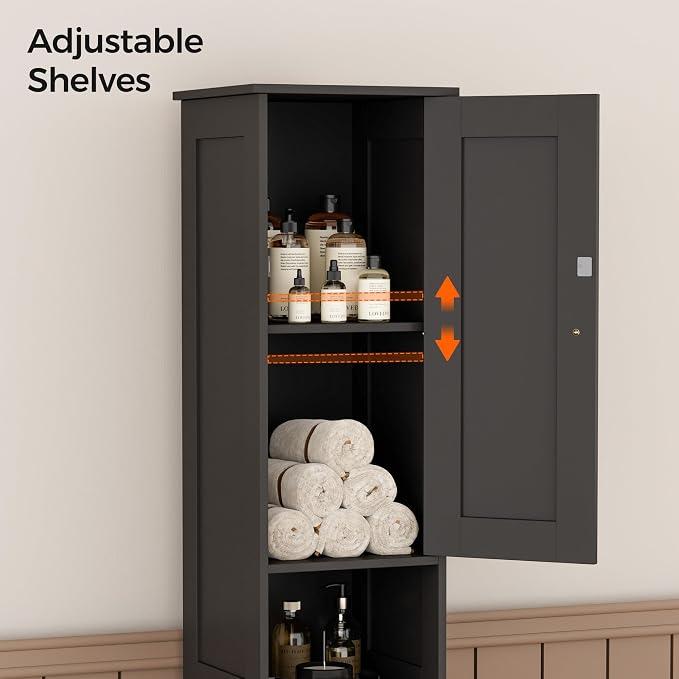Homleke Tall Bathroom Storage Cabinet with 2 Doors, 67"H Narrow Storage Cabinet with Adjustable Shelves& Anti-Tip Design, Reversible Door Installation, Easy Assembly, 11.8 x 11.8 x 66.9 Inches, Black