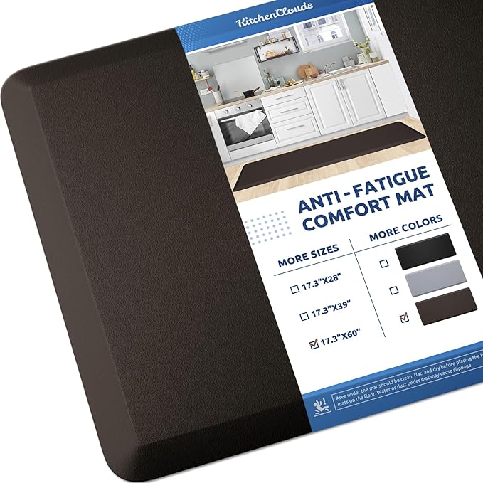 KitchenClouds Kitchen Mat Cushioned Anti Fatigue Kitchen Rug 17.3"x60" Water Resistant Non Slip Kitchen Rugs and Mats Standing Desk Mat Comfort Floor Mats for Kitchen House Sink Office (Chocolate)